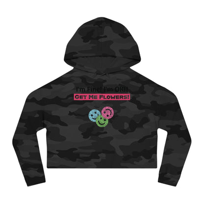 "I'm Fine! I'm OK!! Get Me Flowers!" Floral Bouquet Cropped Hoodie (Pink)