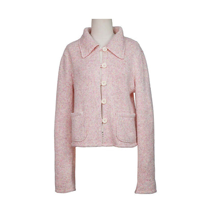 Cropped Long Sleeve Knit Lapel Sweater Cardigan