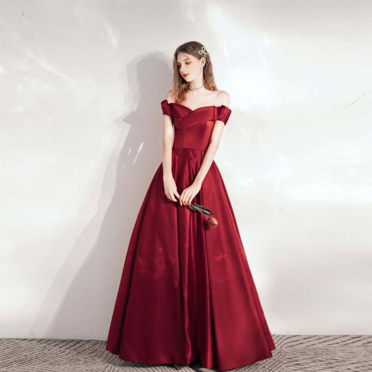 Red Dress Dinner Satin Elegant Evening Dress