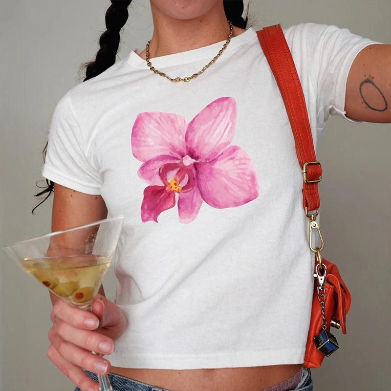 Summer Aesthetic Flower Print Simple T-shirts