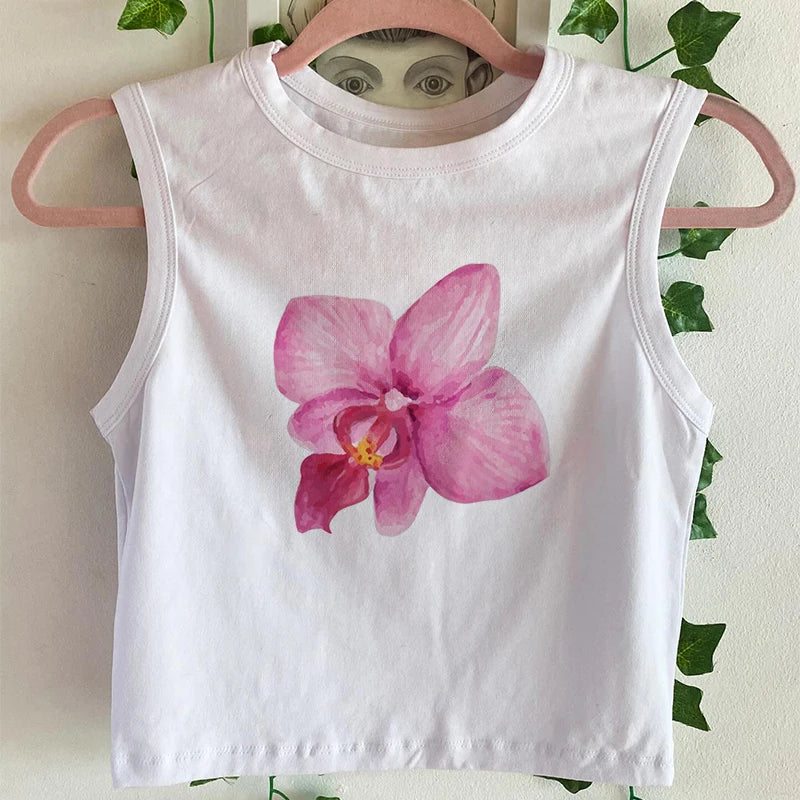 Summer Aesthetic Flower Print Simple T-shirts