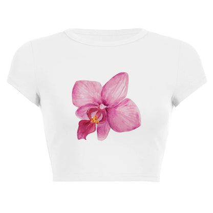 Summer Aesthetic Flower Print Simple T-shirts