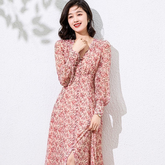 Women's Pink Floral Temperament Waistband Skirt
