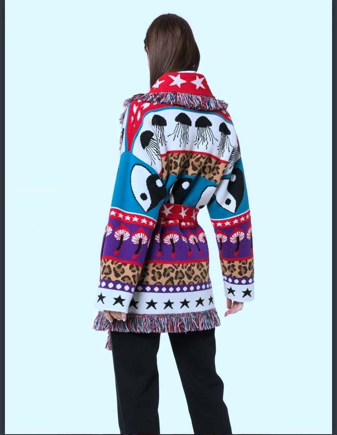 Star Jacquard Cashmere Sweater Cardigan European Style Slim Mid-length Coat