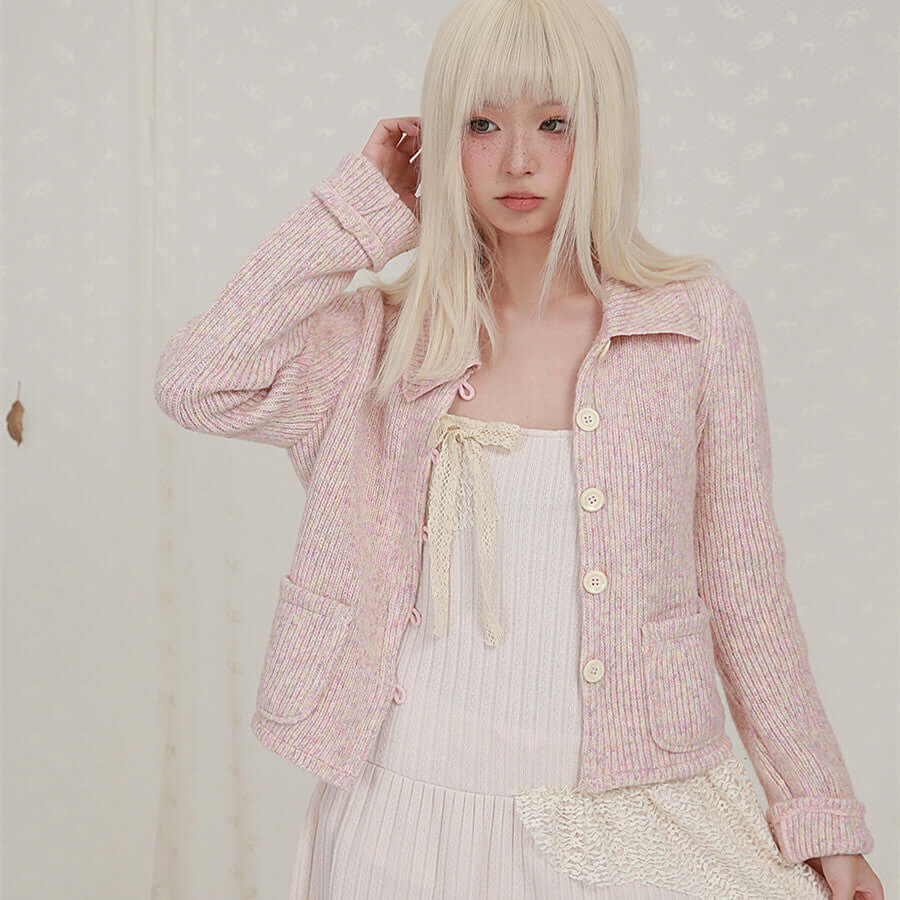 Cropped Long Sleeve Knit Lapel Sweater Cardigan