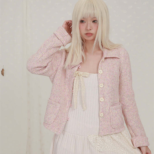 Cropped Long Sleeve Knit Lapel Sweater Cardigan