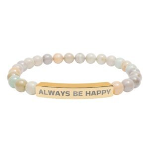 Engraved Natural Stone Stretch Bracelet — "Always Be Happy" Bar