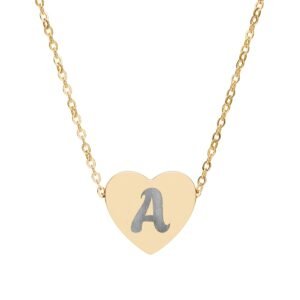 Gold Heart Engraved Initial Necklace - Personalized A Pendant