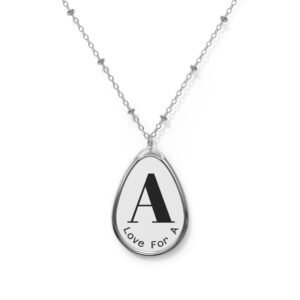 Personalized Initial Oval Necklace — Monogram A Pendant, 'Love For A' Engraved