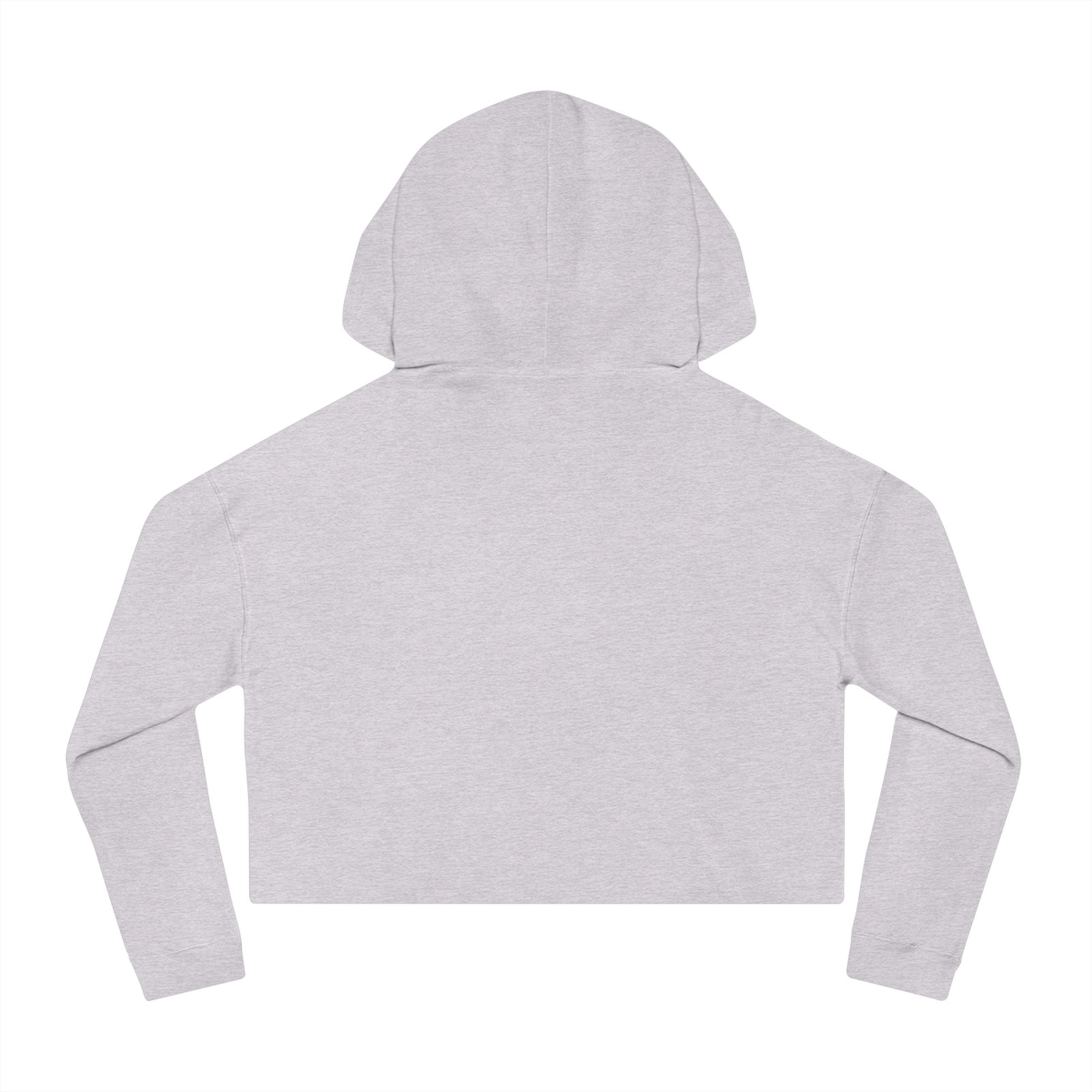 Back view of a light purple cropped hoodie with a drawstring hood and long sleeves.