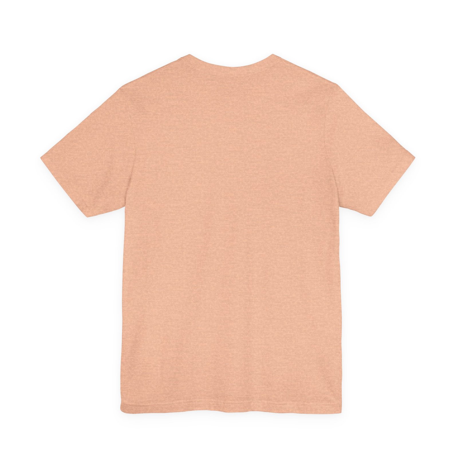 Back view of a light peach colored short sleeve crew neck cotton t-shirt.