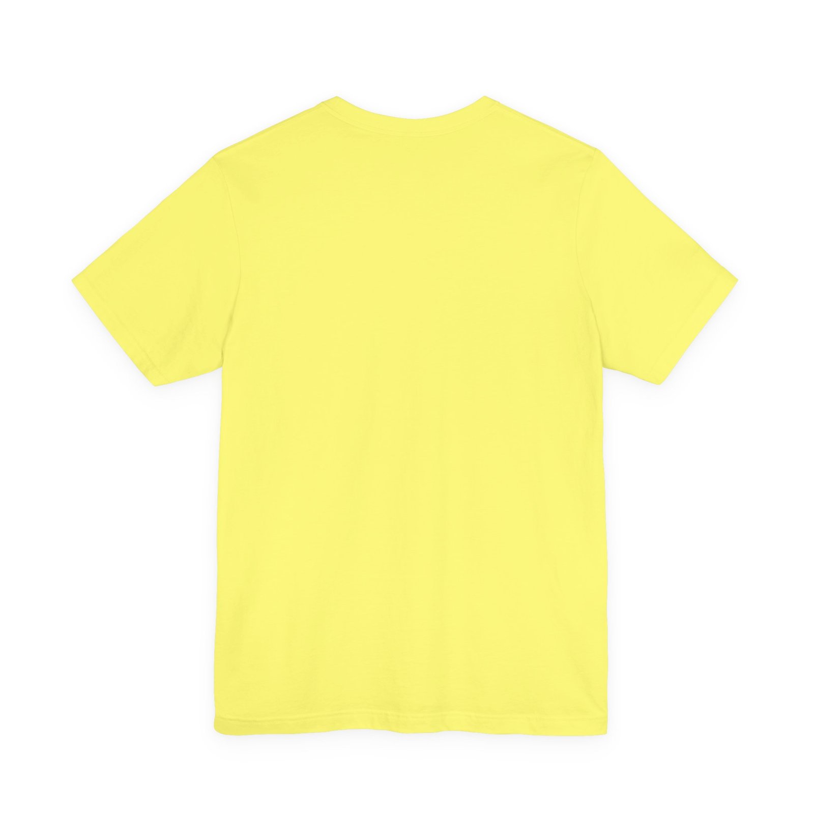 Back view of a plain yellow crew neck T-shirt for children.