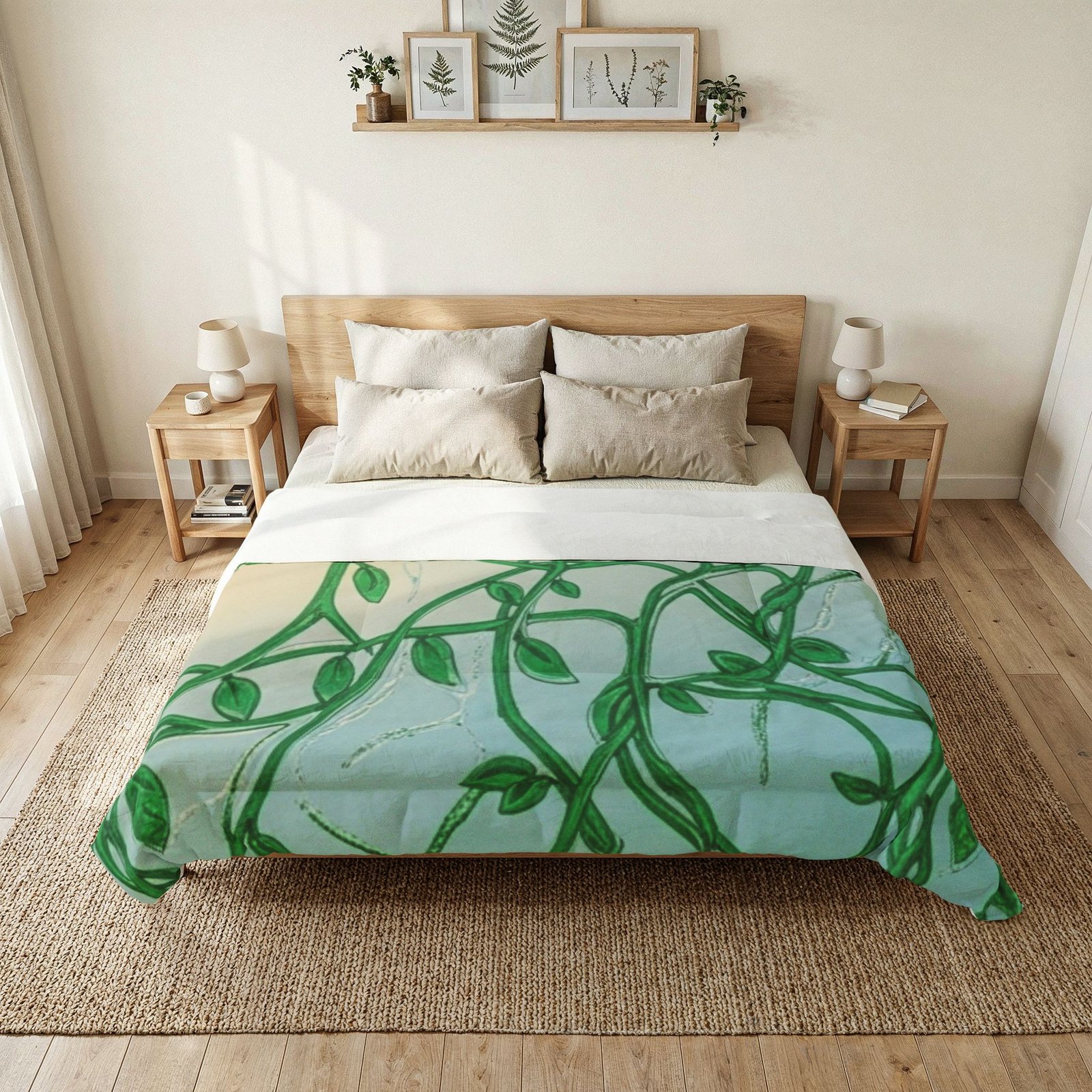 Botanical Vines Cotton Comforter (Green Leafy Pattern)