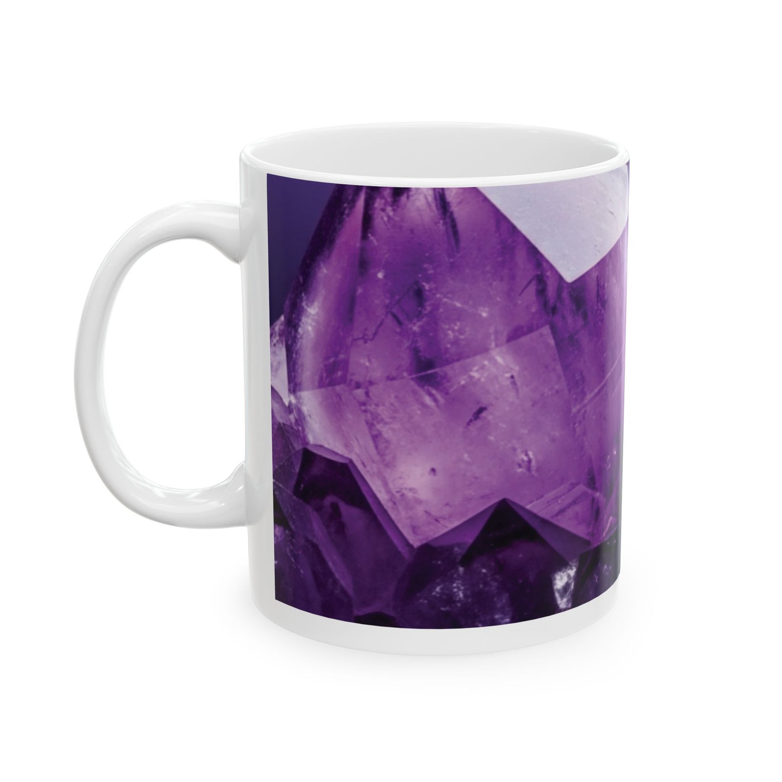 Amethyst Crystal Ceramic Mug — Purple Gemstone Coffee Cup (11oz & 15oz)