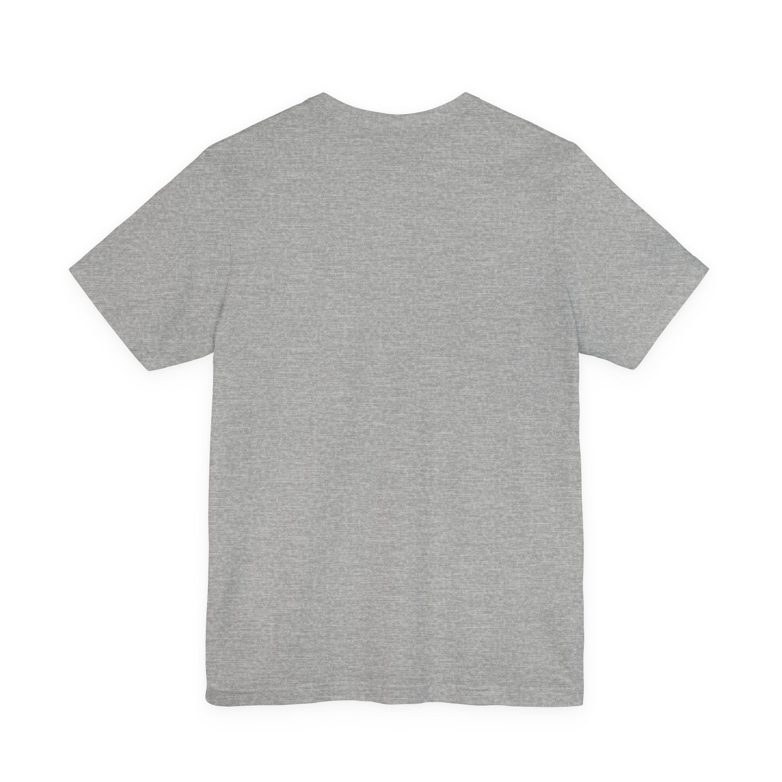 Plain heather grey crew neck T-shirt shown from the back against a white background.