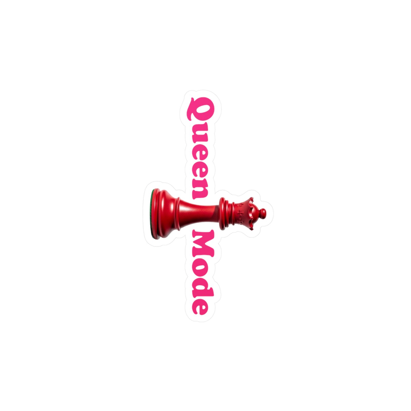 Red chess queen sticker with vertical pink 'Queen Mode' text on a white kiss-cut border.