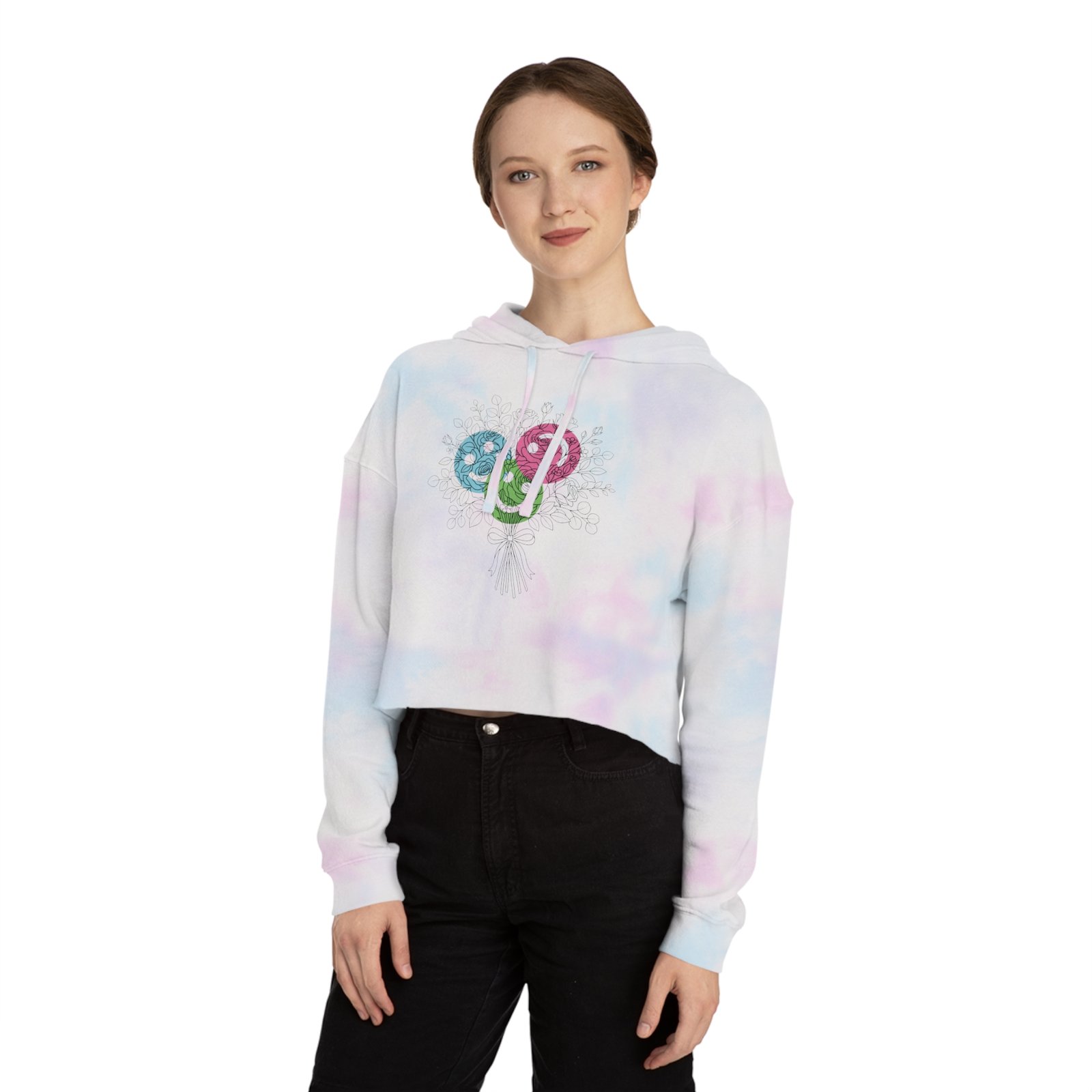 Floral Lollipop Bouquet Graphic Cropped Hoodie