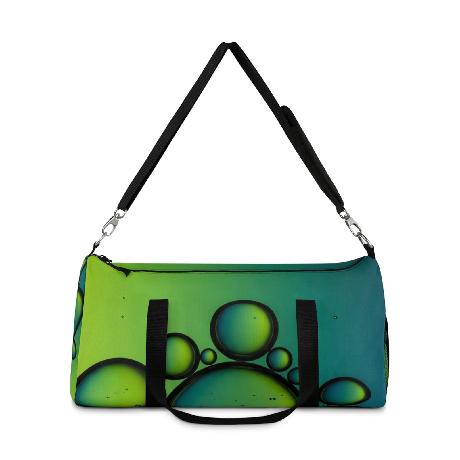Green Blue Bubble Duffel Bag — Abstract Gradient Travel Gym Bag